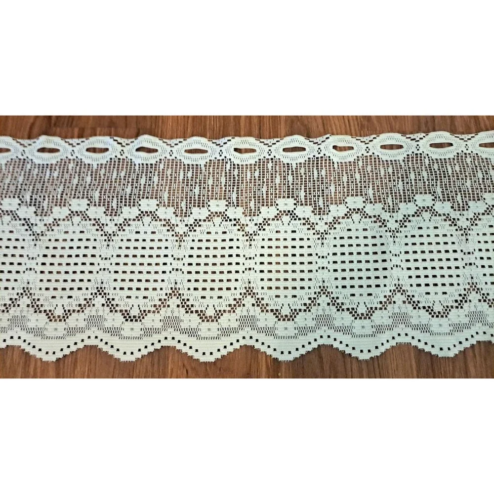 White Knit Lace Window Valance Floral Basket Weave Lattice Cottage Boho 57x12